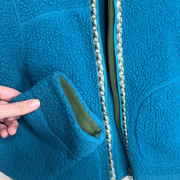Vintage Women’s LL Bean Mountain Pile Fleece Hooded Zip Up. Blue Turquoise. XS - Picture 5 of 6